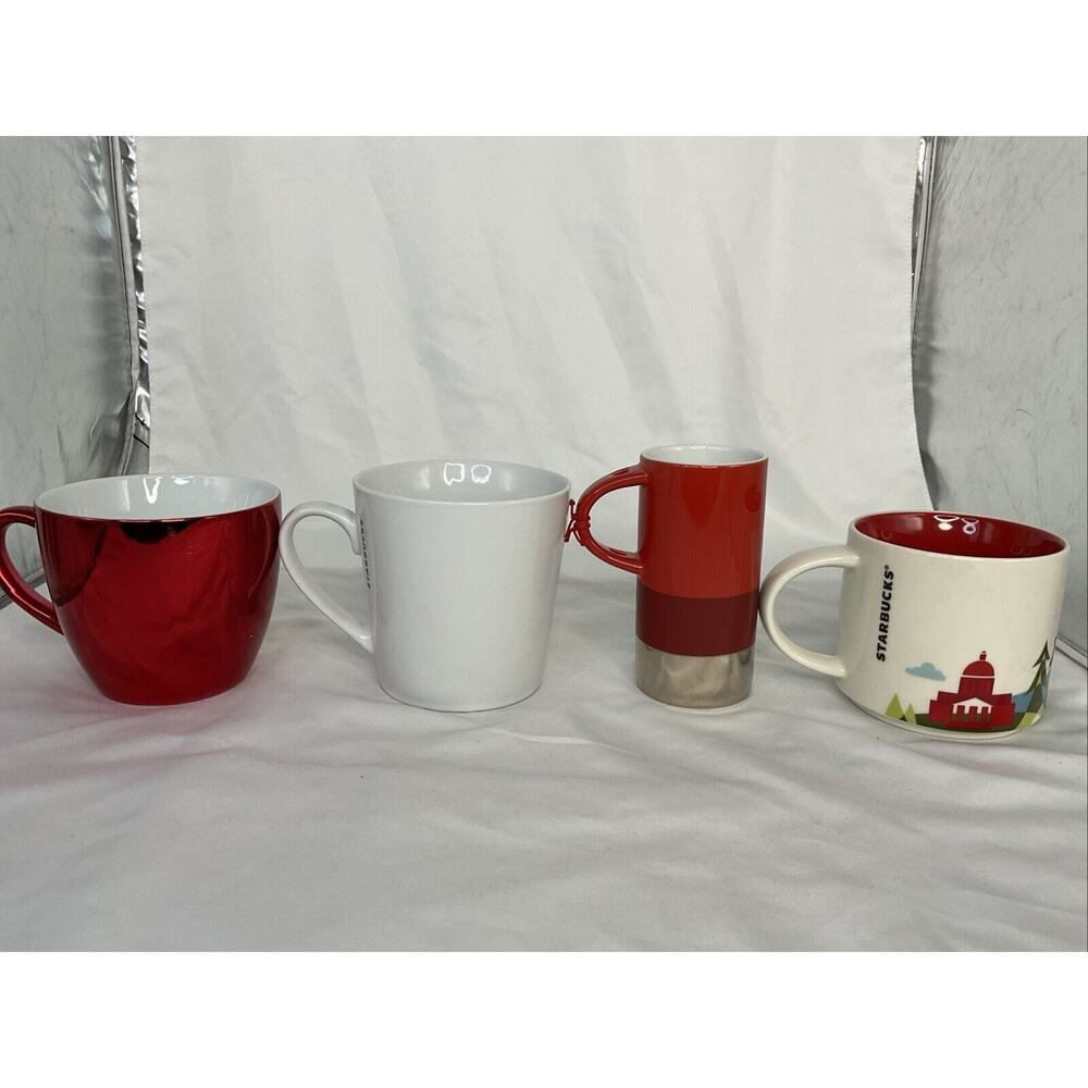 VTG STARBUCKS RED 4 MUG CUP LOT FIREWORK CHRISTMAS WASHINGTON - Picture 4 of 8